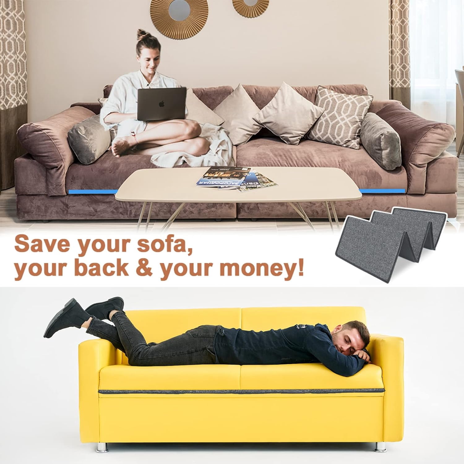 Couch Cushion Support for Sagging Seat - Sofa Saver Protector Insert Board for Sagging Cushions,Sofa Replacement Parts Fit Loveseats with Non-Slip Durable Surface & Extra Thick MDF 17" x 44"