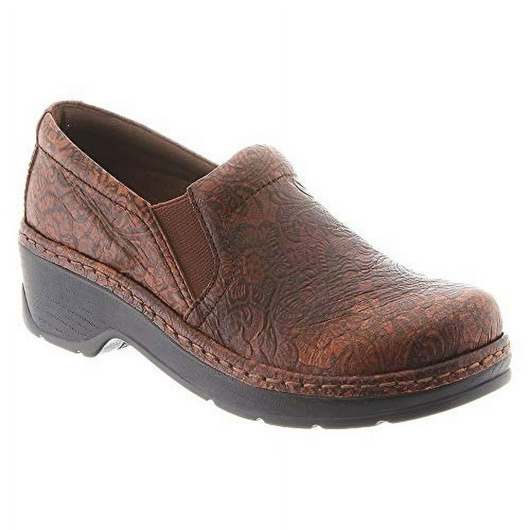KLOGS Footwear Womens Naples Leather Nursing Clog Brown Floral