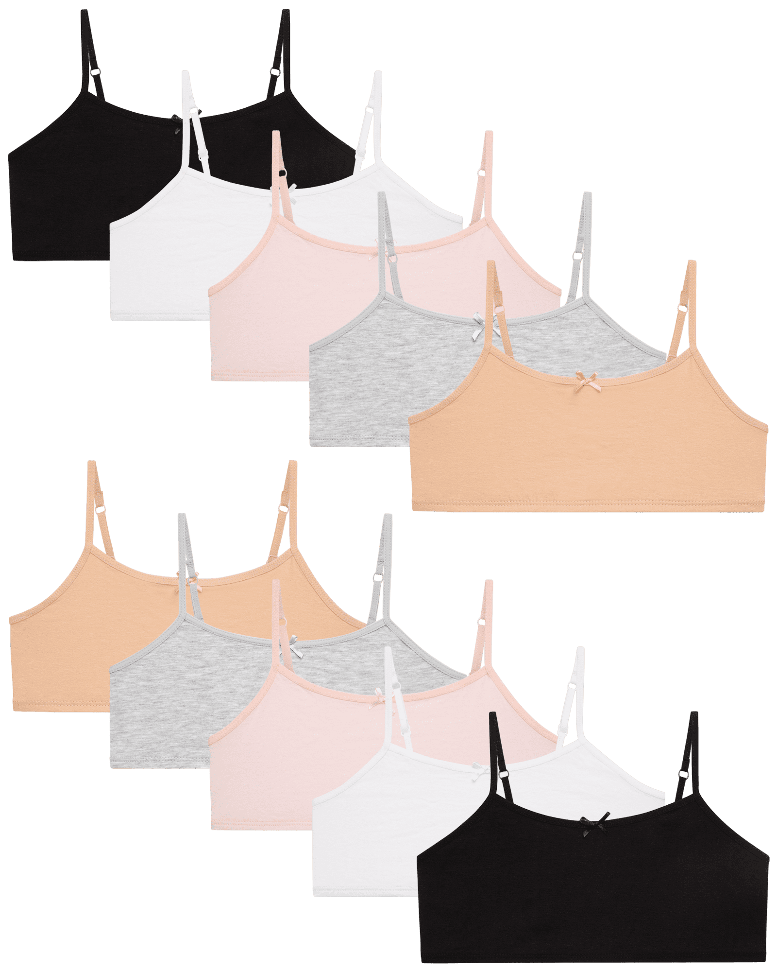 Rene Rofe Girls Training Bra 10-Pack Stretch Cotton Crop Cami Bralette, Sizes 7-14