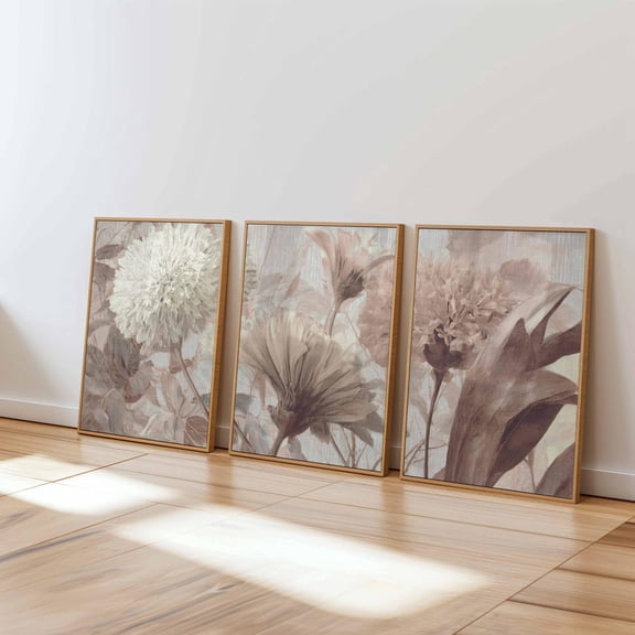 Neutral Floral Wall Art Prints Beige Taupe Botanical Soft Vintage Flower Set 3 Unframed Paper Print 8x12