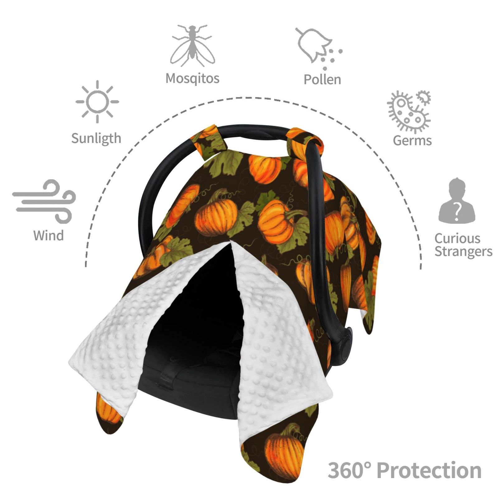Naloa Orange Pumpkin Baby Car Seat Cover, Breathable Baby Carrier Cover, Multiuse Baby Carrier Cover & Nursing Breastfeeding Cover