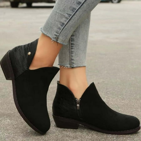 

Tdoqot 2022 Boots for Women- Christmas Gifts Low-heeled Chunky Heel Vintage Women s Ankle Boots Black 39