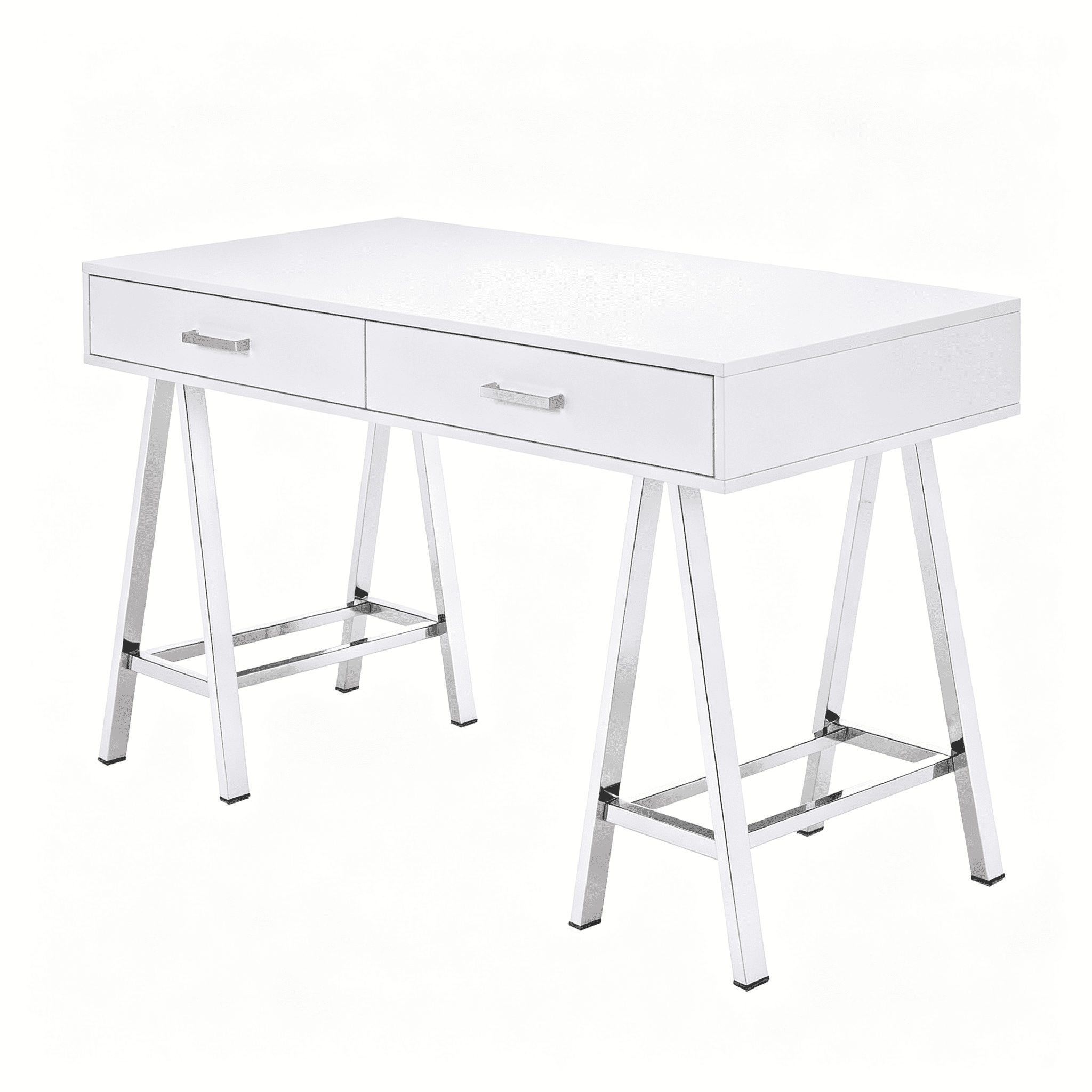 Writing Desk with USB Port and Two Storage Drawers, 54 in Rectangular Computer Desk with Metal Base for Home Office and Study