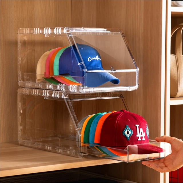 Organizador de gorras Ozueccr, paquete de 2, caja expositora transparente apilable