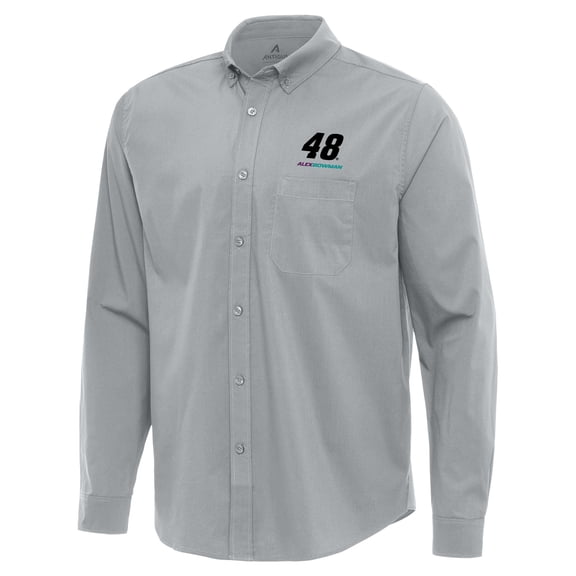 Men's Antigua  Gray Alex Bowman Flight Woven Tri-Blend Long Sleeve Button-Down Shirt