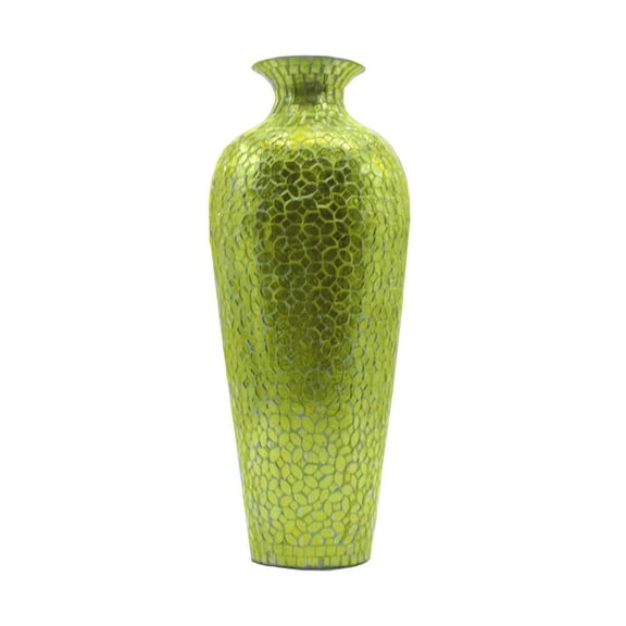 DecorShore Vedic Vase -  20" Sparkling Metal Floor Vase with Floral Pattern Glass Mosaic Inlay