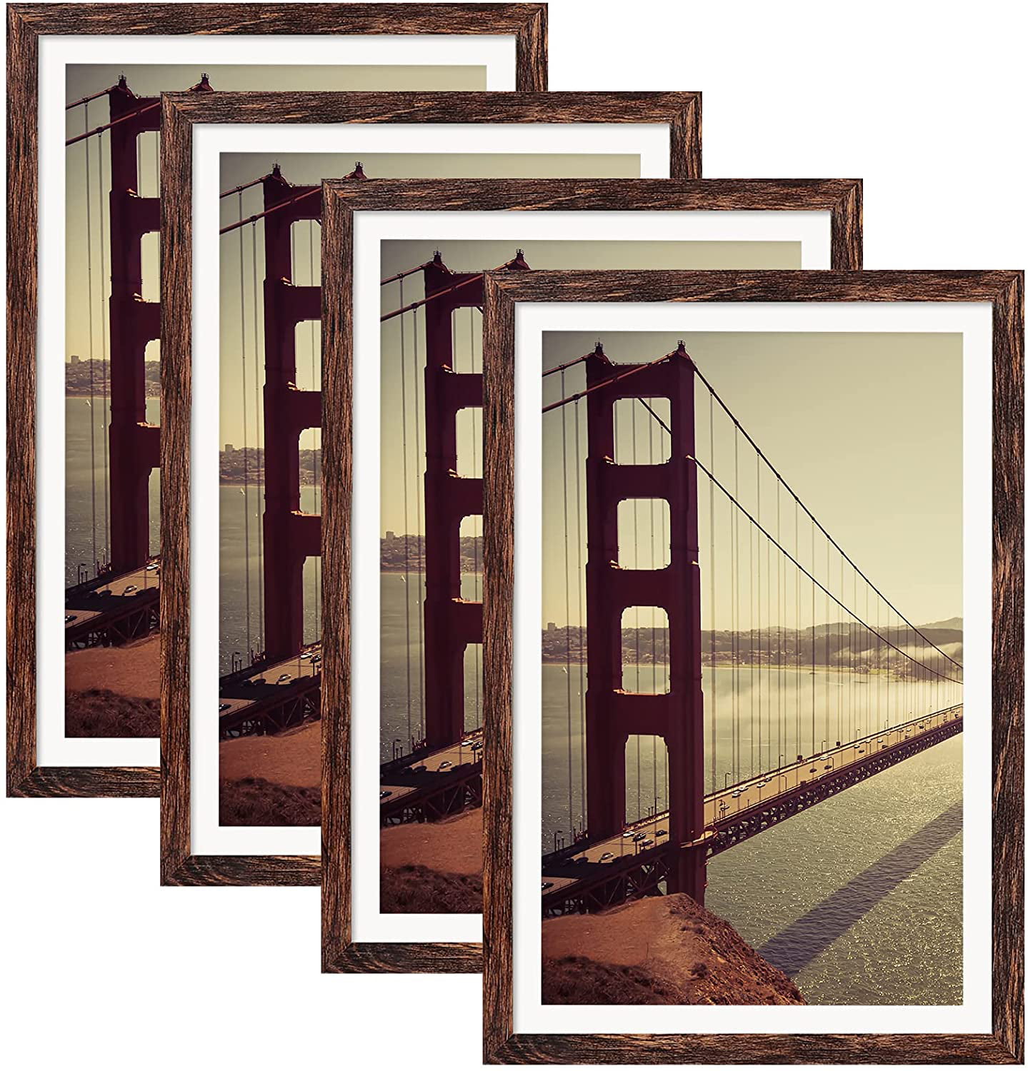 Details about    11x17 Poster Picture Frames Wall Hanging Pack Of 4 Rustic Weathered Brown Set 