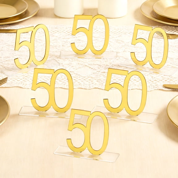 6 Pcs Mirror Gold 50th Birthday Decorations, Acrylic Table Number Centerpieces for Men and Women, Elegant 50th Anniversary Decor Supplies for Birthday Party Table Center Accents