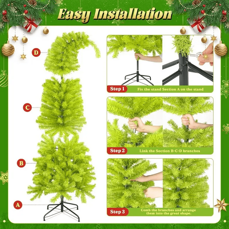 Green Christmas Tree 7.5FT Whimsical Christmas Tree Artificial Christmas Trees for Party Home Christmas Decor for Indoor Ourdoor Decorations