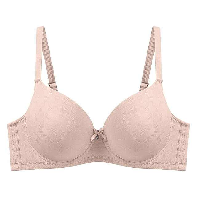 LOVZFMLL Plus Size Bras for Women Solid Color Floral Comfort Soft Bra Underwire Push Up Full Coverage Everyday Bralettes Khaki 38