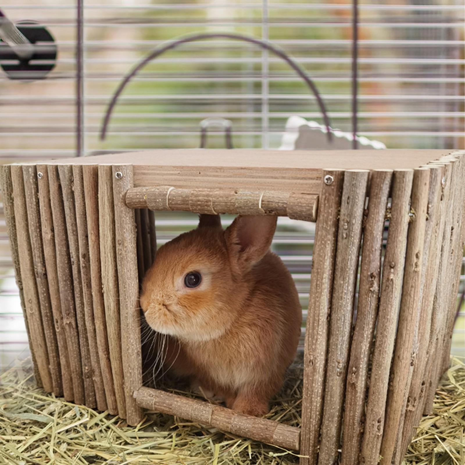 Bvdfgk Smalll Animals Hideout House, Wooden Bunny Hideout House for Indoor Rabbit, Play 31.5cmx20.5cmx19cm