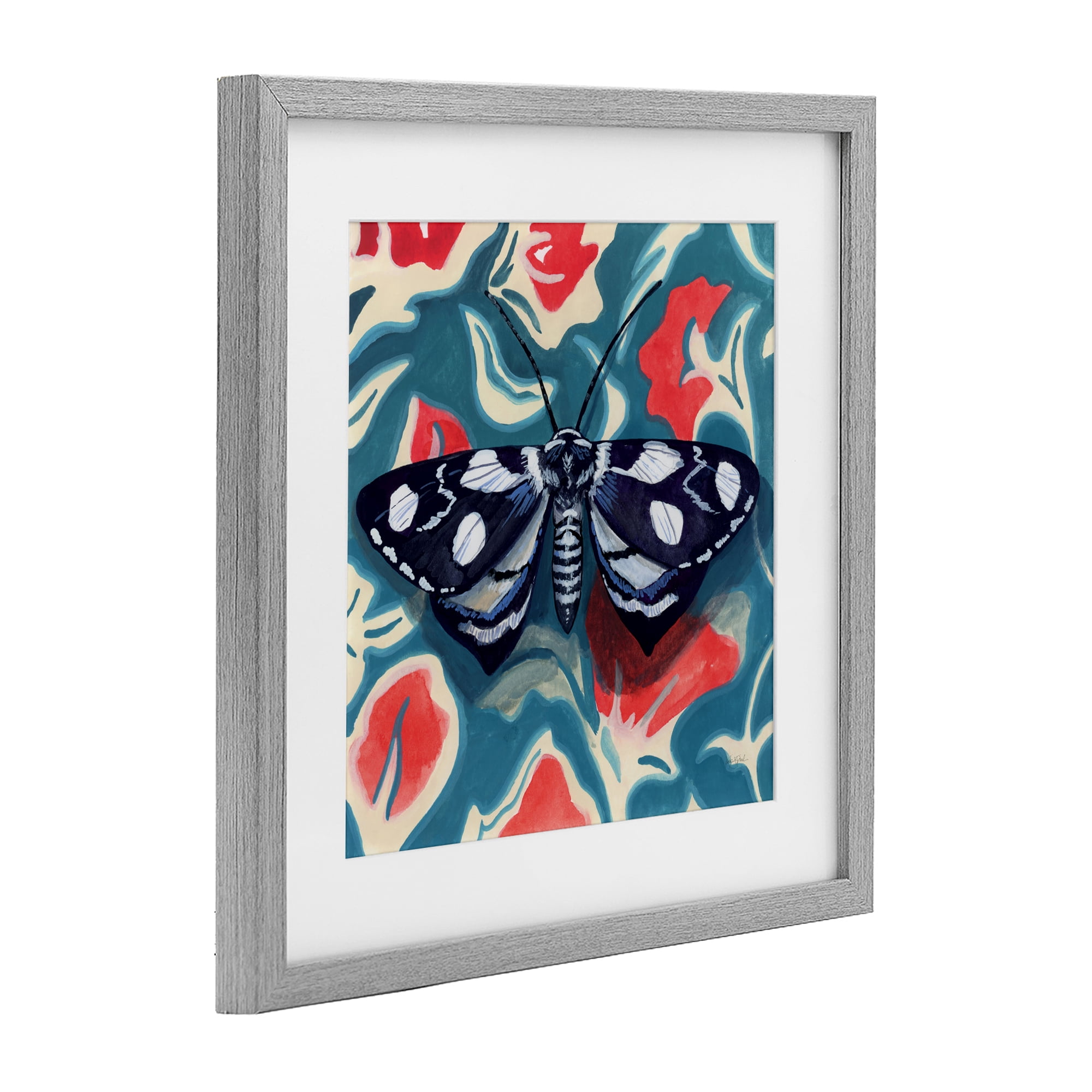 Stupell Industries Symmetrical Moth On Beautiful Flowers Gray Framed Print Under Glass, design by Kate Jarvik Birch