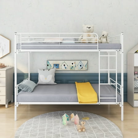 BARONAGE Twin-Over-Twin Bunk Bed with Metal Frame and Ladder, Space-Saving Design,White