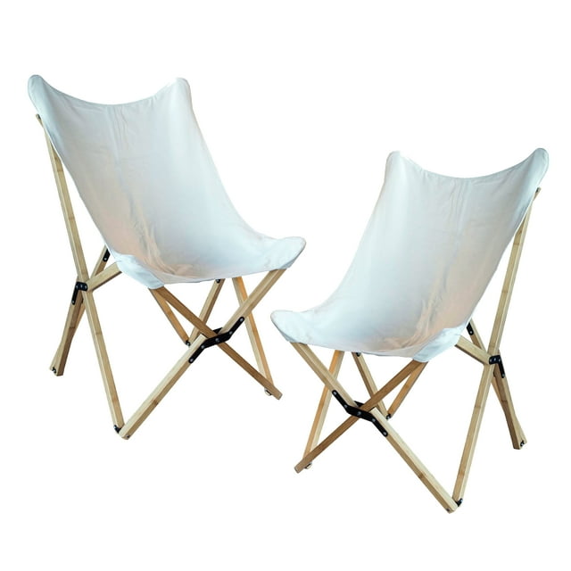 AmeriHome Chaise Papillon en Toile et Bambou - Blanc - Ensemble de 2 Pcs