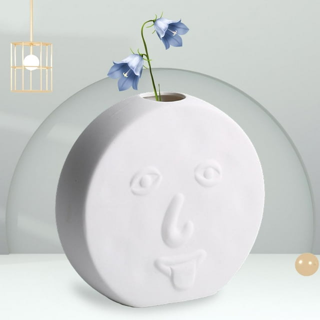 Florero de Cerámica, Jarrón Decorativo Moderno de Rostro Abstracto para Decoración para hogar, de de Oficina, Jarrón Blanco 14.5x14cm BLESIY Florero moderno abstracto