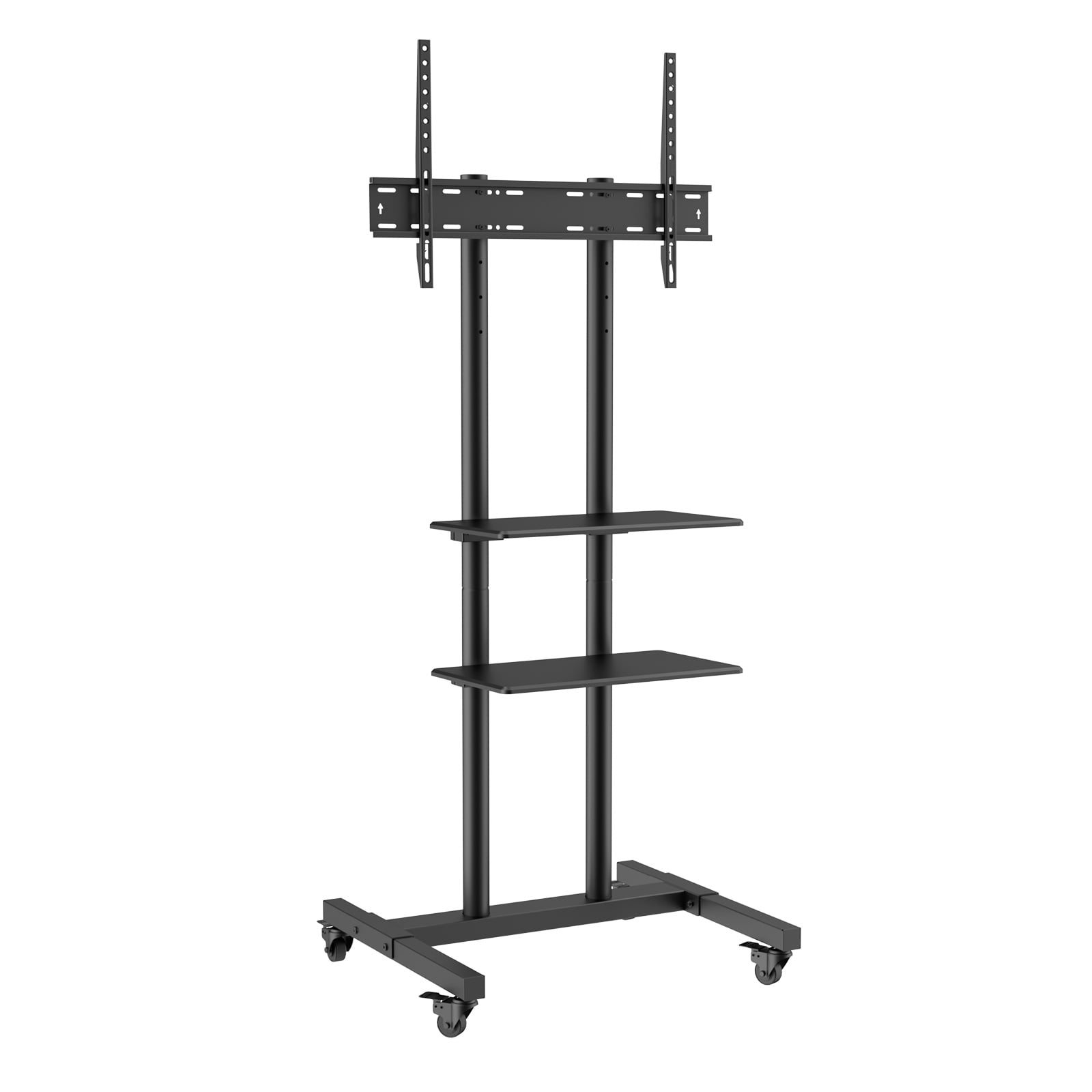 VEVOR Modern Rolling TV Stand Height Adjustable Mobile TV Cart Floor TV Stand with Projector Shelf 32"-70" TVs with Lockable Wheels & Double-Tiered Tray