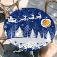 thumbnail image 2 of Navy Blue Christmas Round Tablecloth, Fitted Table Cover with Elastic for 45"-54" Round Tables, Xmas Elk Tree Snowflake Forest Table Cloth Outdoor Indoor Dinning Party Waterproof Tablecloths, 2 of 7