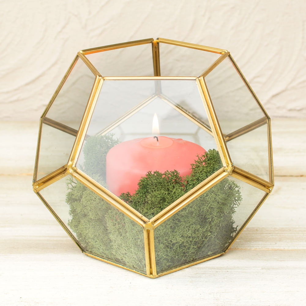 Wedding Decor Geometric Terrarium Industrial Candle Holder Clear 6 inch Gold