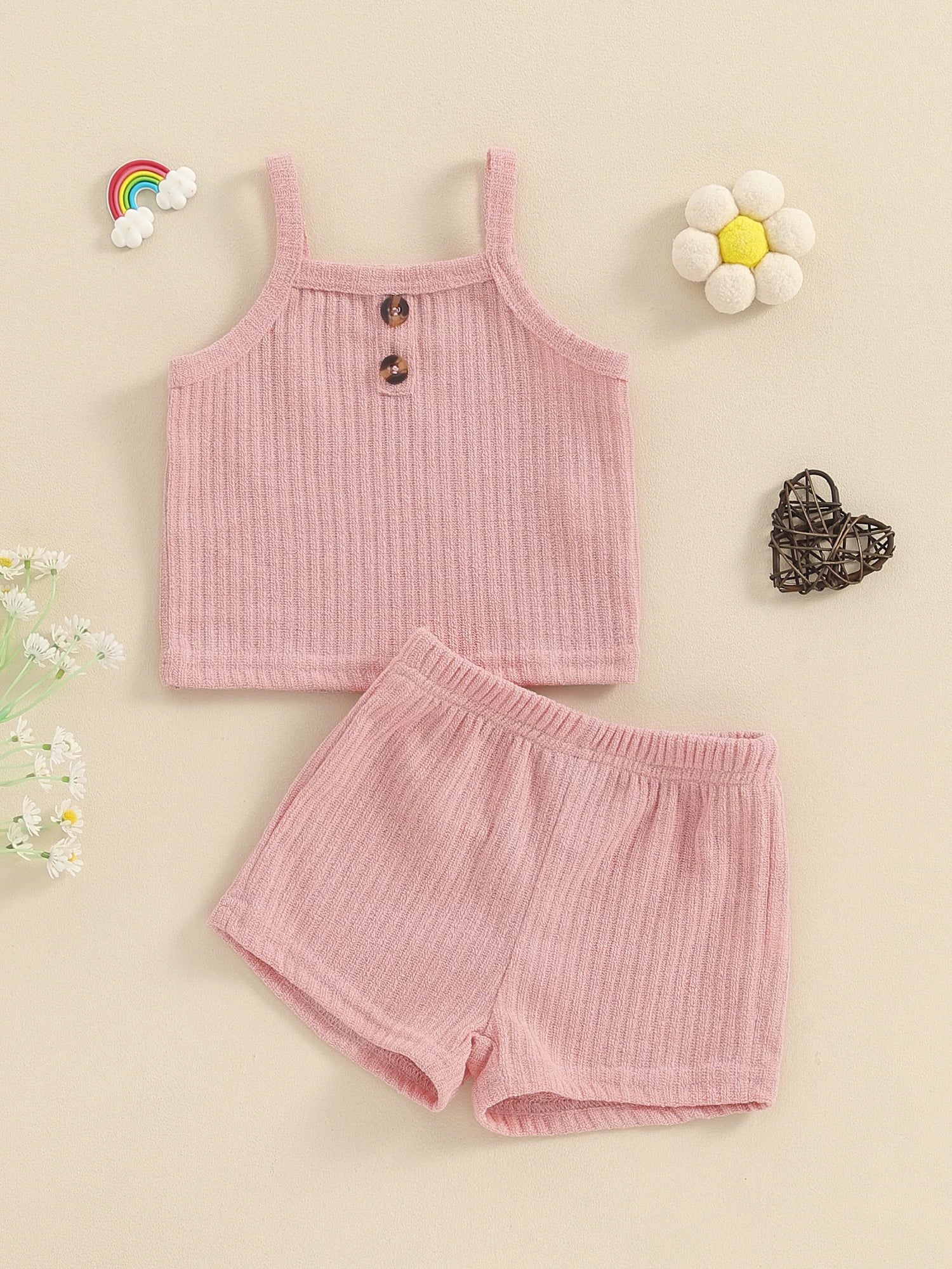 Suealasg Little Girl Summer 2Pcs Outfits Set Clothes 1T 2T 3T 4T 5T Kids Girl Sleeveless Solid Color Cami Tops and Shorts Beach Party Clothing for Children Girls