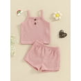 thumbnail image 2 of Suealasg Little Girl Summer 2Pcs Outfits Set Clothes 1T 2T 3T 4T 5T Kids Girl Sleeveless Solid Color Cami Tops and Shorts Beach Party Clothing for Children Girls, 2 of 9