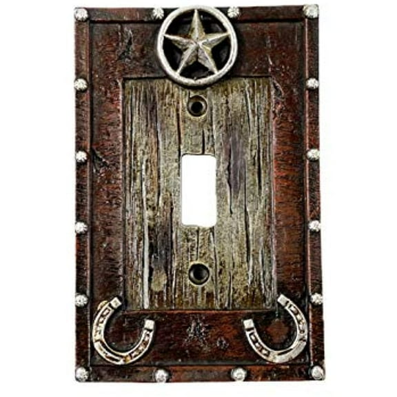 Urbalabs Western Cowboy Horseshoe and Star Decorative Light Switch Outlet Wall Plate Covers Country Home Rustic Light Switch Covers Single Double 2 Gang Switch Plates (Single Switch)