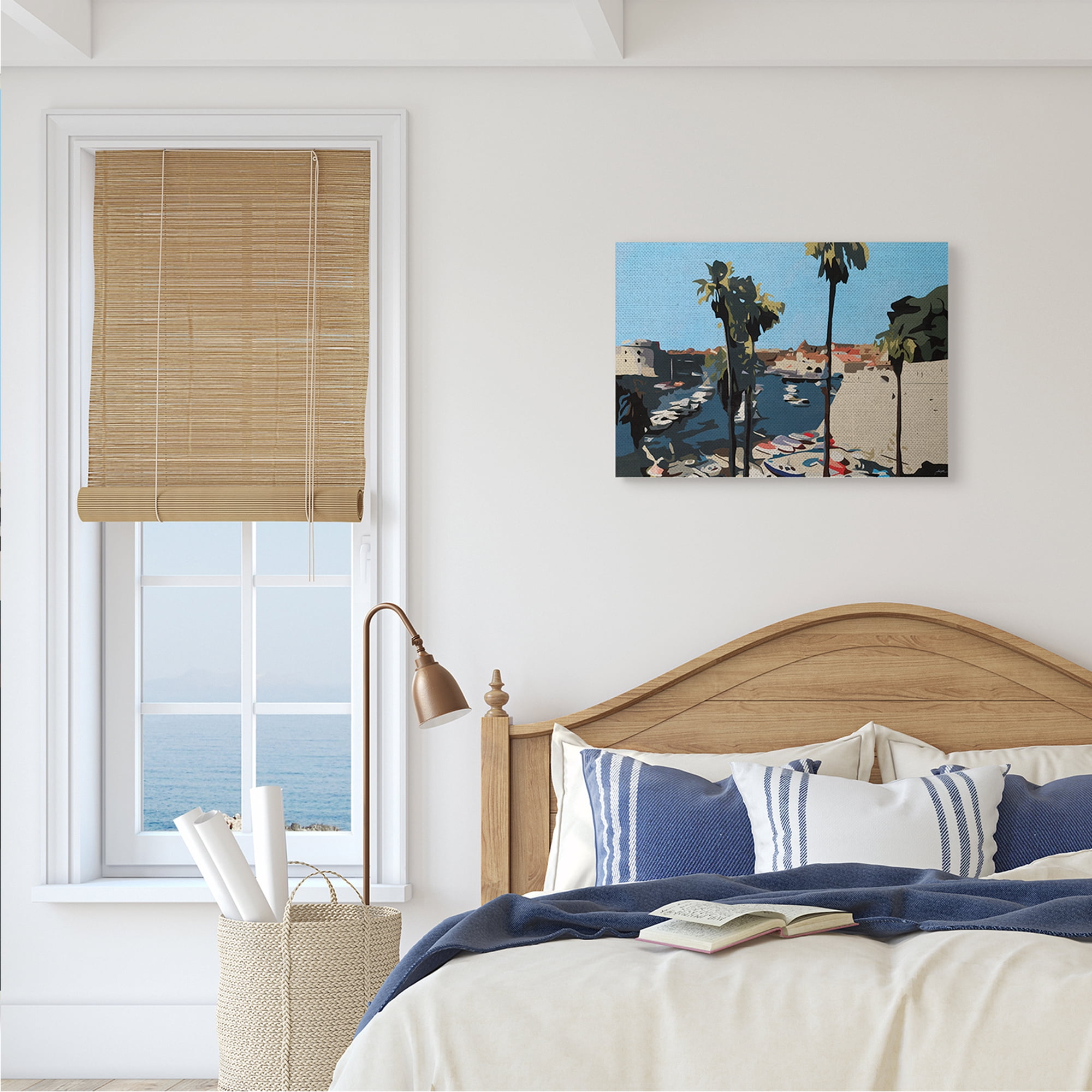 Stupell Industries Coastal City Boating Docks Tropical Palm Trees Nature Painting Gallery Wrapped Canvas Art Print Wall Art, 16 x 20