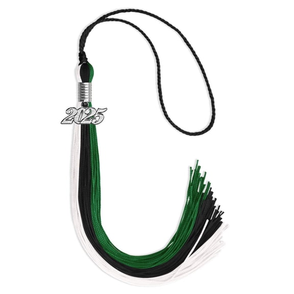 Endea Graduation Black/Green/White Graduation Tassel with Silver Date Drop
