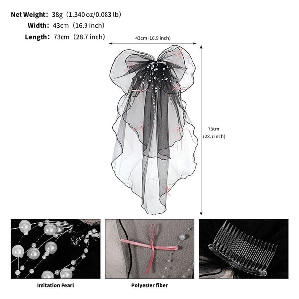Nvzi Lazo para el pelo de novia, velo, lazo, clip, accesorios de decoración para despedida de soltera, regalo para la futura novia, despedida de soltera, blanco B