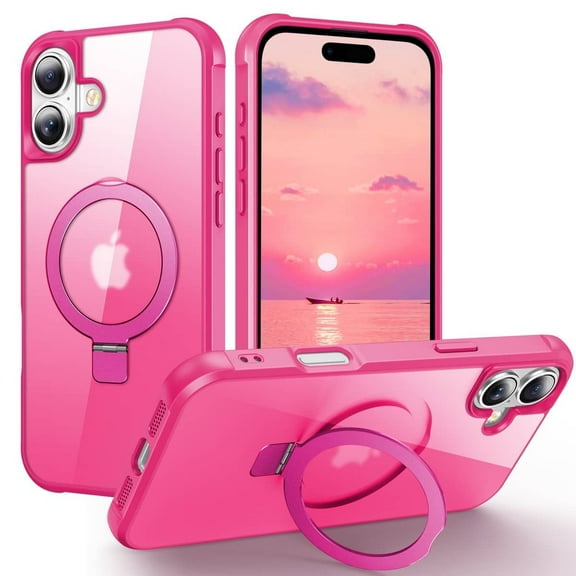 Magnetic for iPhone 16 Case [Compatible with Mag-safe] with Stand, [Military Grade Drop Protection] Shockproof Translucent Back Slim Protective