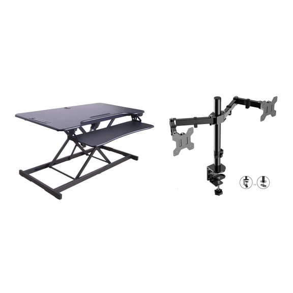 Rocelco 46" Electric Standing Desk Converter with USB and Dual Monitor in Black