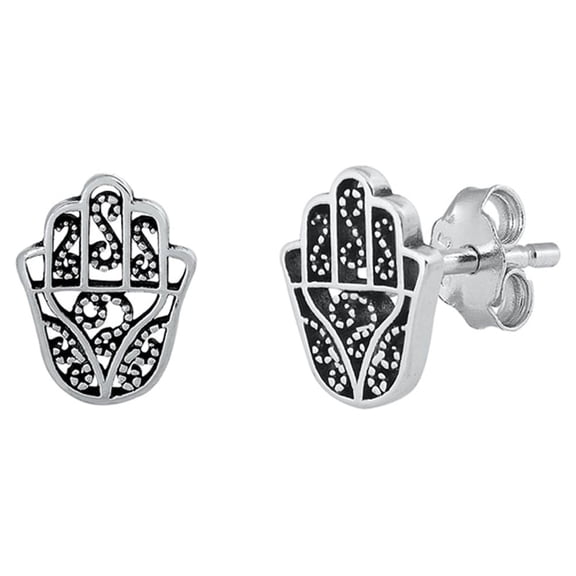 Sterling Silver Hamsa Hand of God Filigree Swirl Open Cutout Earrings 925 New Jewelry Female Unisex