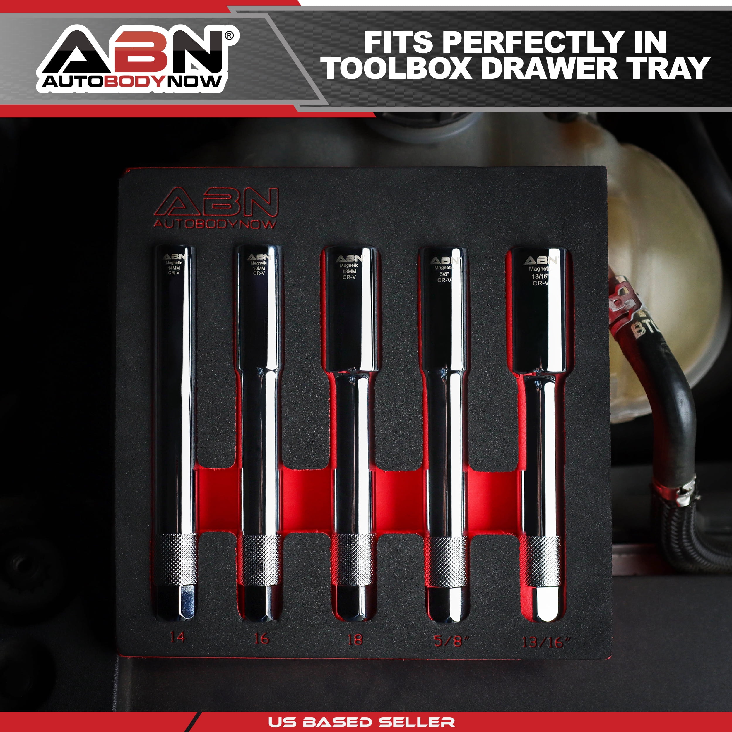 ABN Extra Deep Well Socket Set 5pc - 3/8in Dr Extended 6 and 12pt Magnetic Set