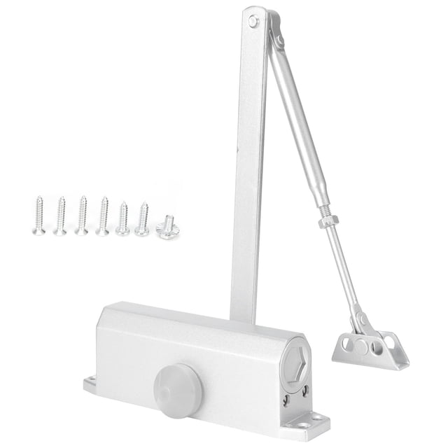 Cierrapuertas hidráulico con tope automático y posicionamiento de 180 grados, capacidad de carga de 85 kg.