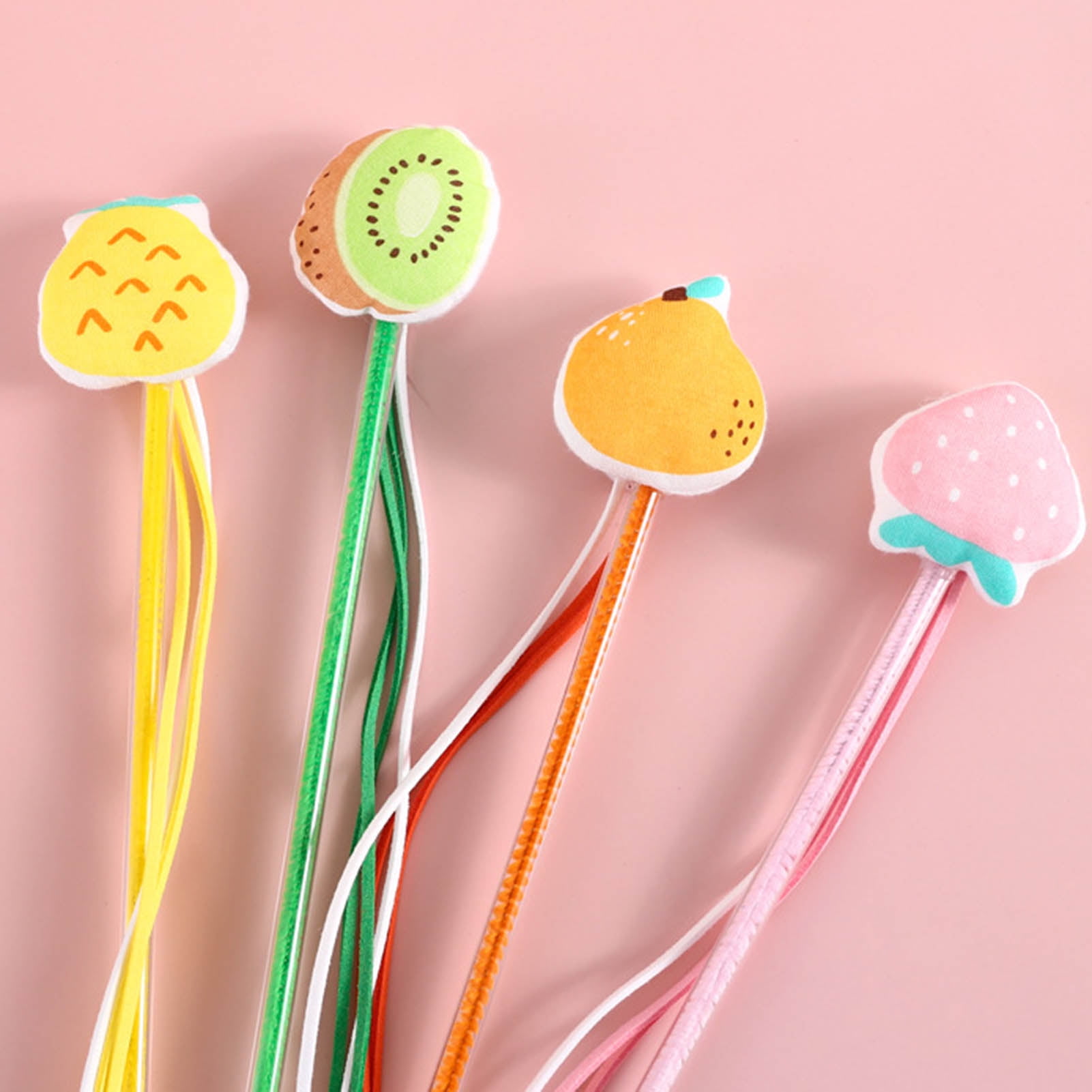 DOPI Cats Wand Toy Cartoon Fruit Pattern Pet Interactive Elastic Rod Pet Kitten Teaser Stick Tassel Toys with Bell Cats Supplies