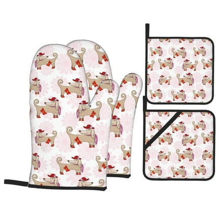 

Oven Mitts and Pot Holders Sets 4 pcs Dachshund Dog Puppy No.1003 Non-Slip Oven Gloves Potholders Soft Quilted Lining Heat Resistant Gloves Hot Pads for Kitchen Cooking Baking