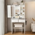 thumbnail image 5 of Yoneston Small Makeup Vanity Desk Set with Mirror and Adjustable LED Lights, Hidden Storage Vanity Table with Cushioned Chair Power Outlet Hair Dryer Rack and 2 Drawers for Bedrooms, White, 5 of 9
