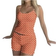 thumbnail image 7 of Aobny 2 Piece Women's Pajamas Valentine's Jammies Sets Orange Sleeveless Shorts Night Shirts for Women Sleepwear,M, 7 of 7