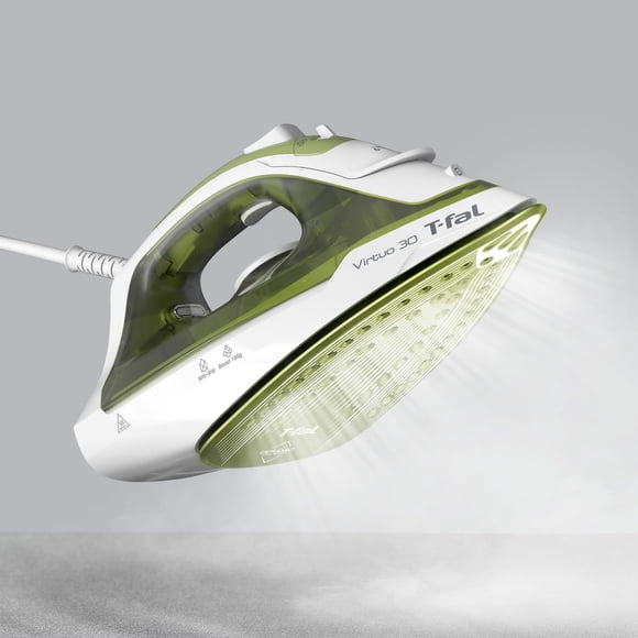 T-fal Plancha de Vapor para Ropa Forest, Suela de cerámica para fácil deslizamiento,1400 W de potencia, Color Verde y blanco, FV2C44U0