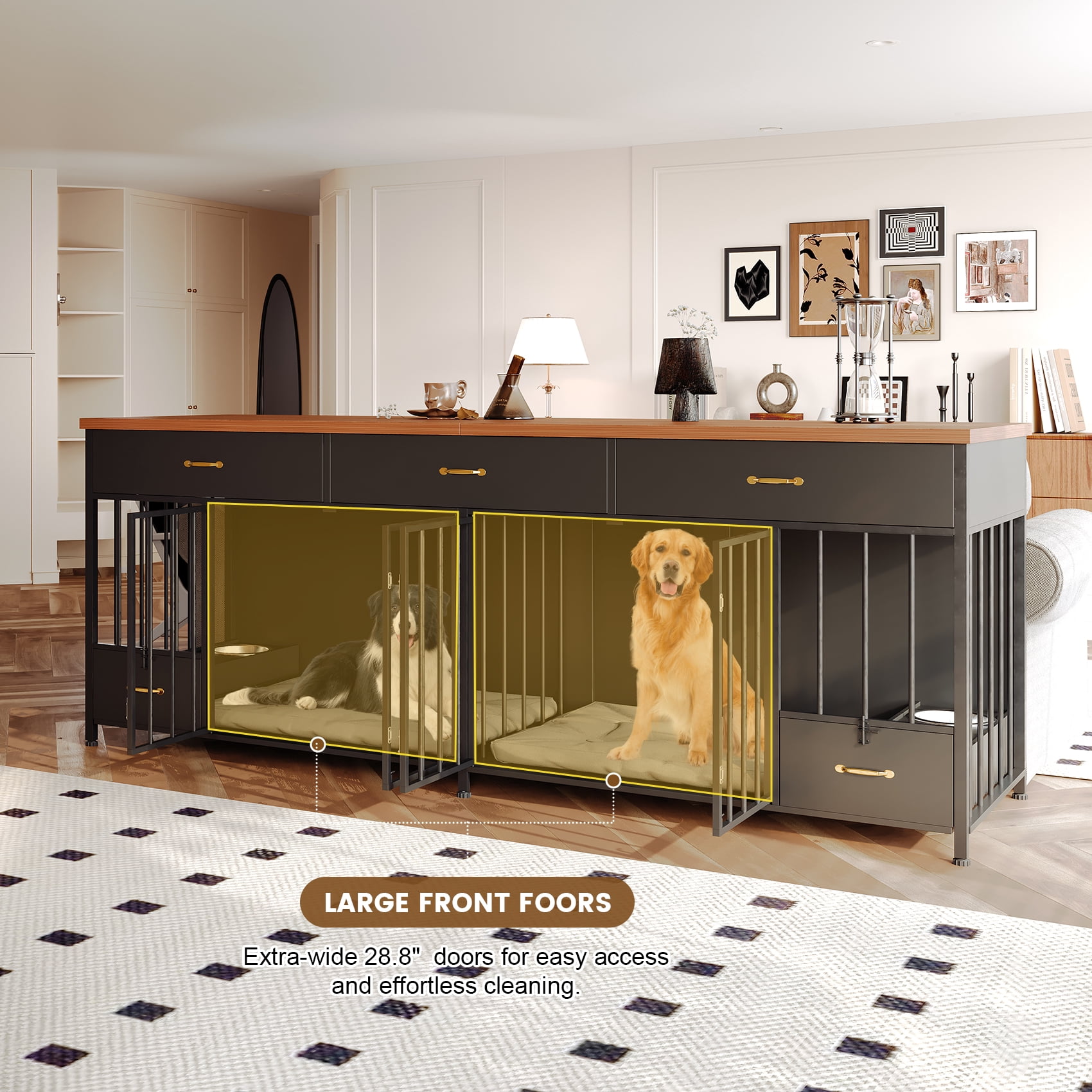Mowpex Lockable 4-Door 91.5" Wooden Furniture Style Crate for Dogs