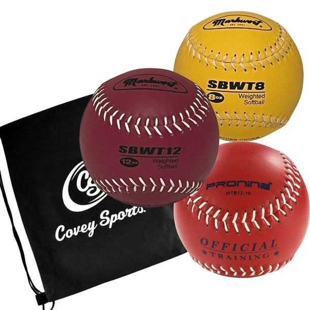 Weighted 12 Inch Softballs for Pitching & Throwing Practice With Covey Bag