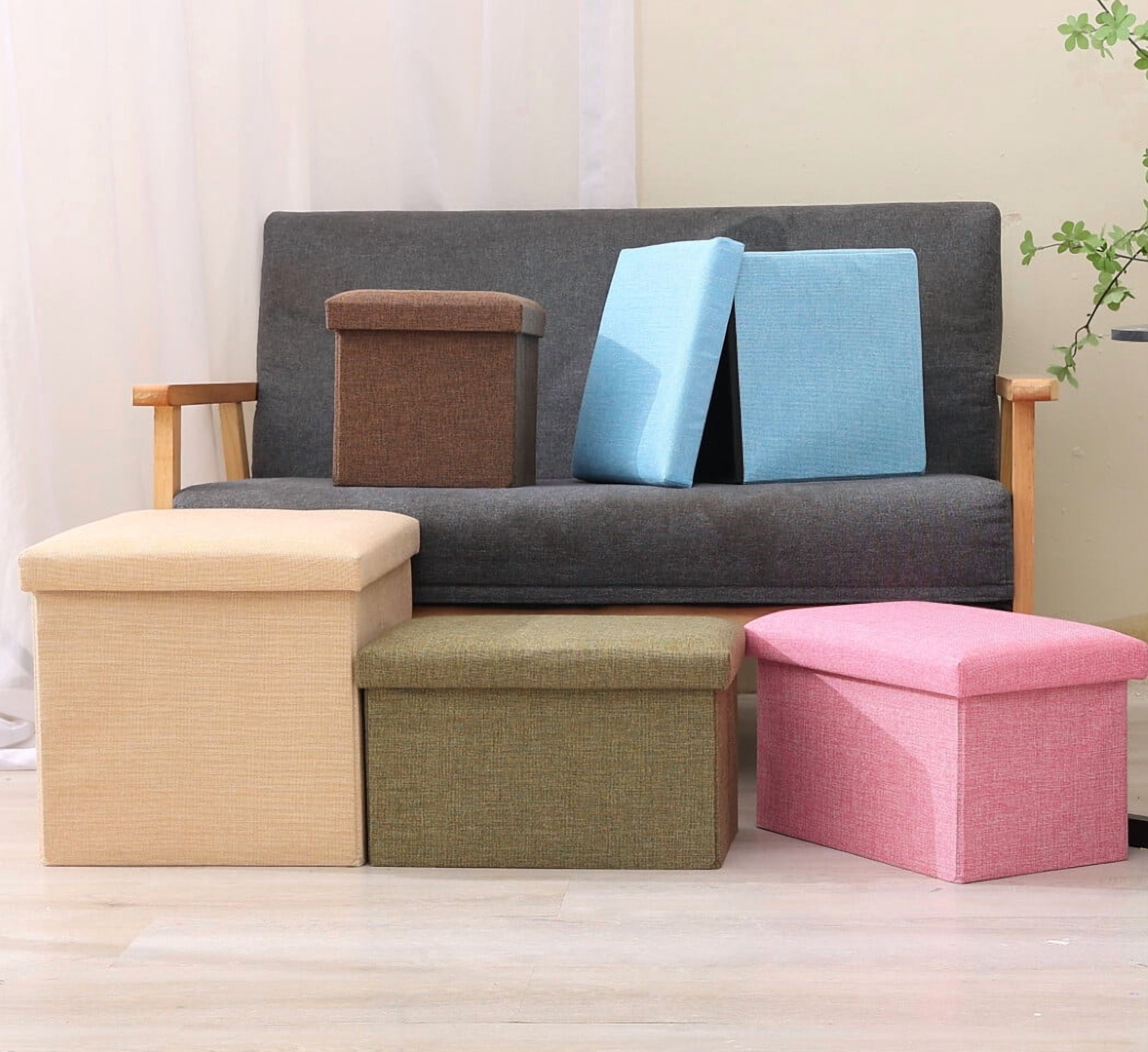 15" Collapsible Storage Ottomans, Square Space-Saving Storage Stool, Gray