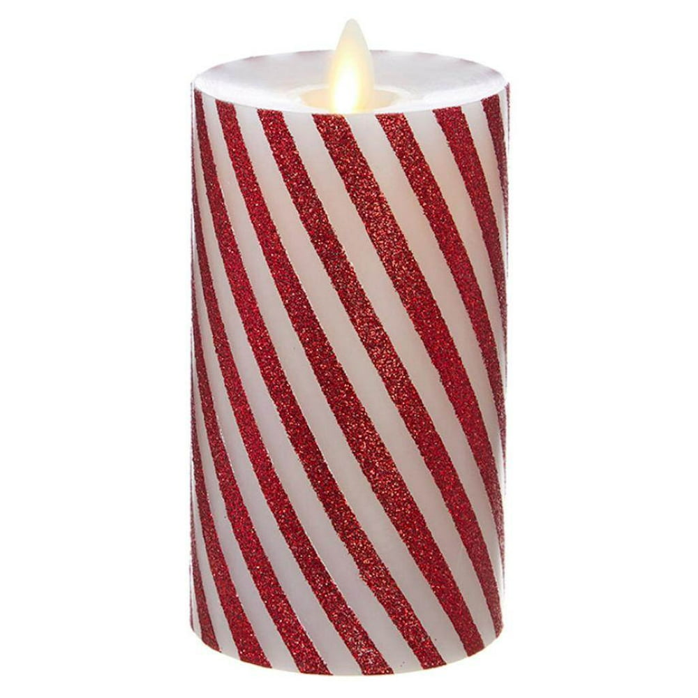 Liown 39107 3" x 6" White with Red Glitter Swirls LED Pillar Candle