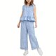 thumbnail image 2 of Top de Encaje de Manga Corta con Pantalones Acampanados, Lindo Conjunto de Dos Piezas para el Conjunto de Pantalones Cortos de Bebé, Poliéster Suave para el Sueño Y el Ocio Diario, 2 of 9