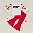 thumbnail image 2 of Afdoent Kids Toddler Girls Clothing Set Girls' Holiday Letter Embroidered Long Sleeve Bow Sweatshirt And Flared Pants Two Piece For Festive Celebrations 2-3 Years, 2 of 8