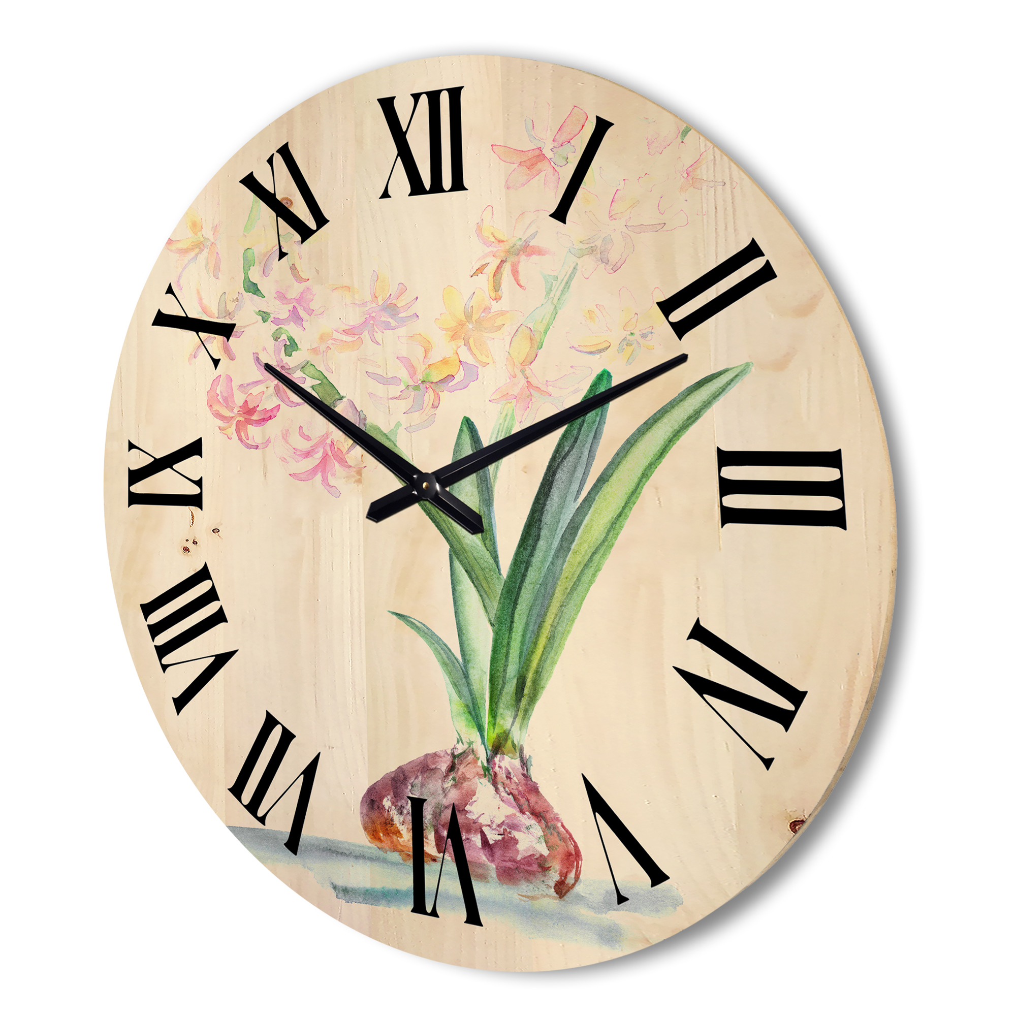 Designart 'Blossoming Hyacinth' Traditional Wood Wall Clock