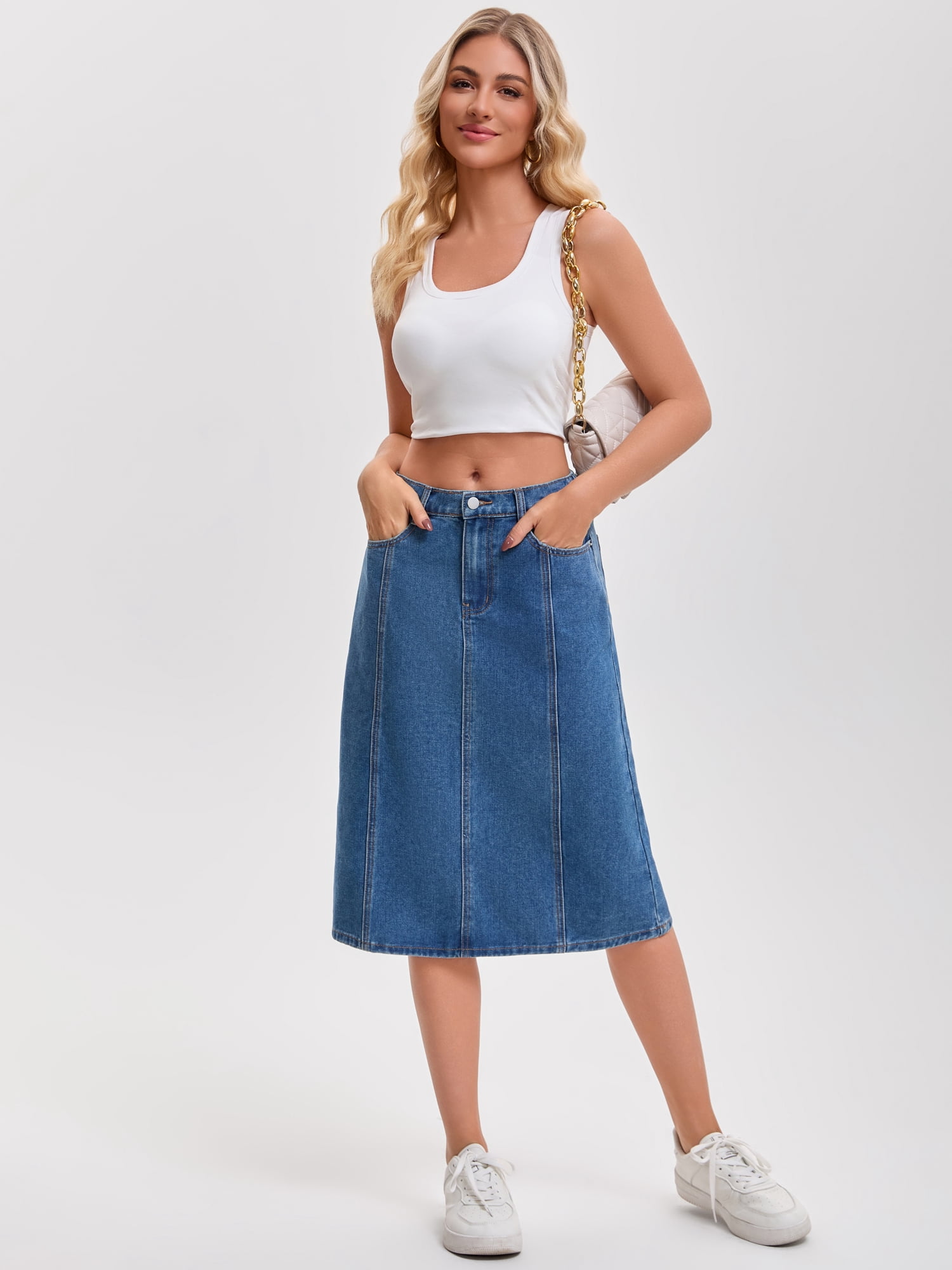 DARING DIVA Women's A Line Back Waist Knee Length Jean Skirts Small Blue