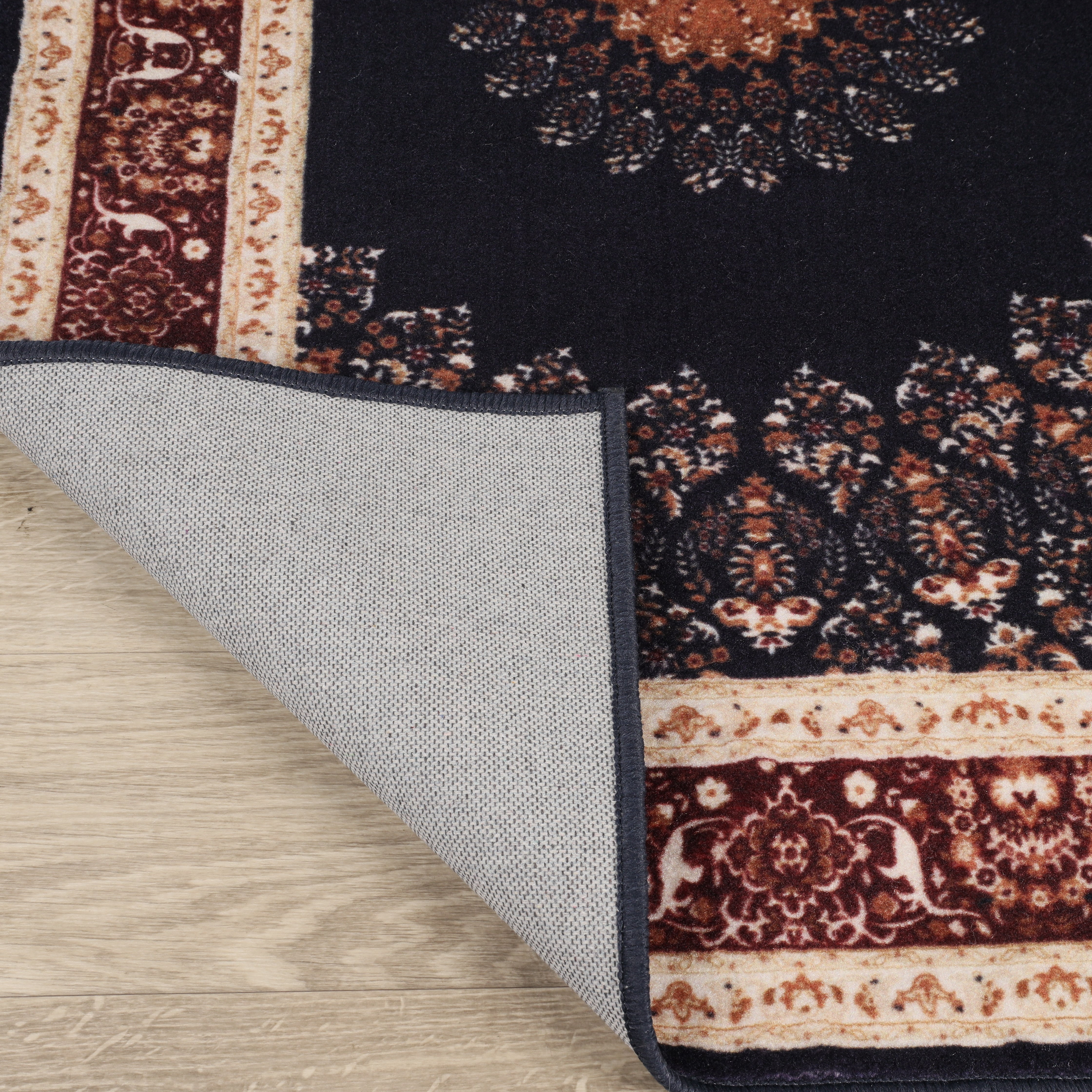 Superior Nanterre Floral Medallion Washable Indoor Area Rug, 10' x 14', Black - Ivory