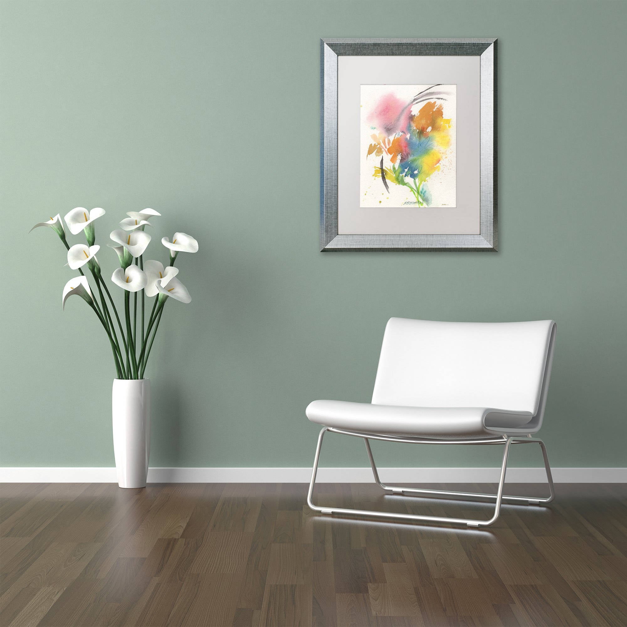 Trademark Fine Art "Rainbow Bouquet" Canvas Art by Sheila Golden, White Matte, Silver Frame