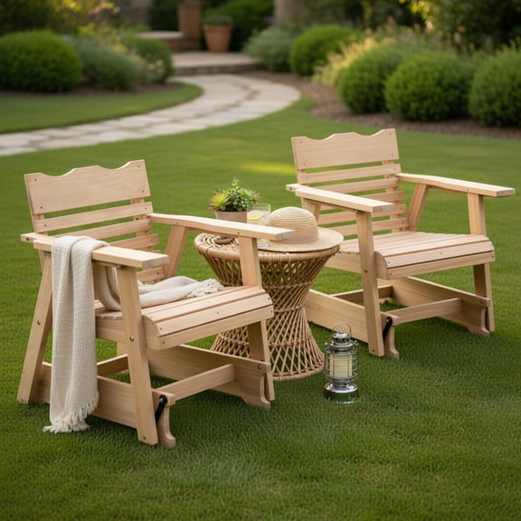 Resenkos Outdoor Wood Rocking Chair with High Back and Widened Armrests, Outdoor Glider Rocking Chair Cushion Lawn, Outdoor Furniture for Porch,Backyard,Indoor and Garden, Natural