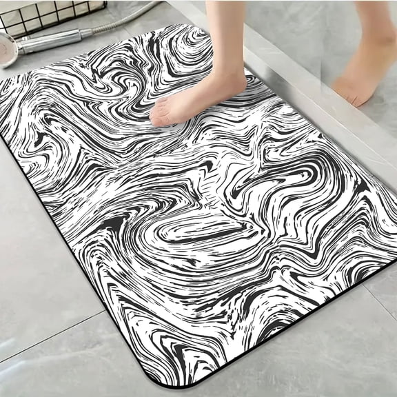 1pc Black White Swirl Bathroom Rug Bathroom Decor and Accessories- Durable,Anti Slip,And Quick Drying,Suitable For Indoor/outdoor Use - Perfect For Bathrooms,Bedrooms,Kitchens